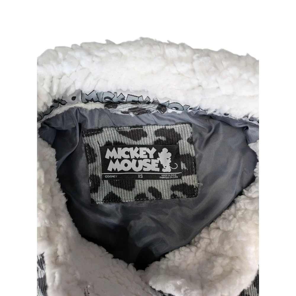 Disney Mickey Mouse Kids XS Leopard Print Corduroy Jacket Faux Shearling Collar
